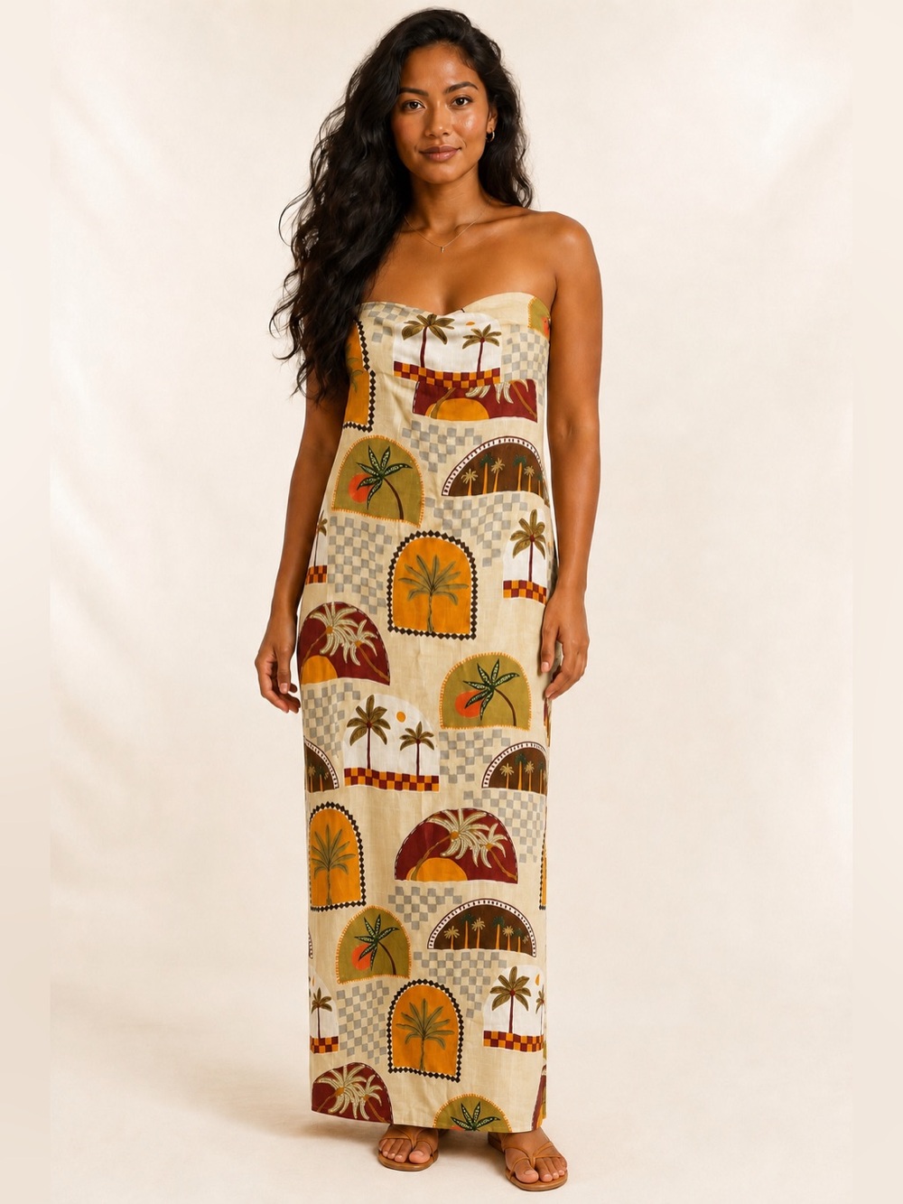 🌺 Anthro x Paper Heart Palm Tropical Strapless Maxi Dress